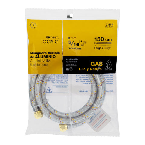 Manguera para gas, aluminio, 5/16' flare, 150cm, FOSET BASIC | FGA-15NP | 23203