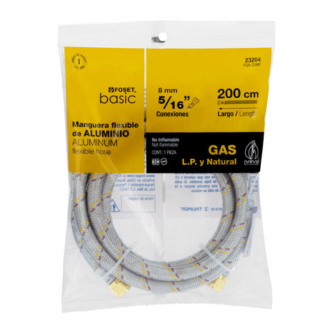 Manguera para gas, aluminio, 5/16' flare, 200cm, FOSET BASIC | FGA-20NP | 23204
