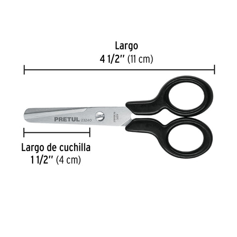 Tijera 4-1/2' de acero inoxidable punta roma escolar, PRETUL | TIES-4-1/2 | 23240