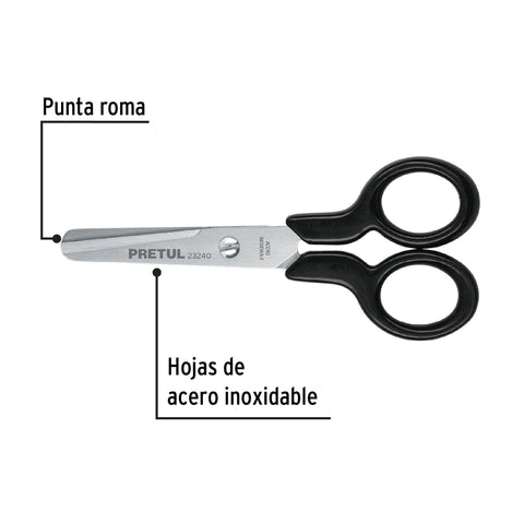 Tijera 4-1/2' de acero inoxidable punta roma escolar, PRETUL | TIES-4-1/2 | 23240