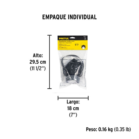 Respirador sin cartucho, 1 filtro, Pretul | RES-1-P | 23390