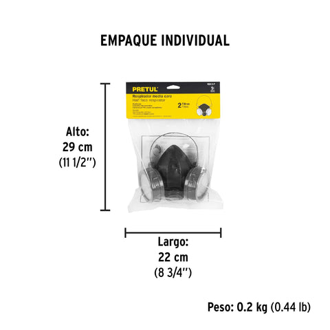 Respirador sin cartucho, 2 filtros, Pretul | RES-2-P | 23391