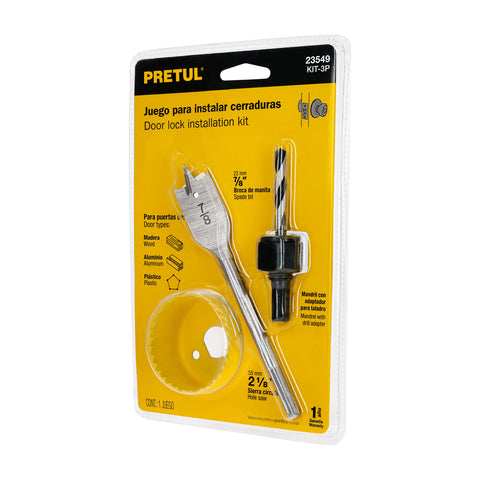 Juego de 3 piezas para instalar cerraduras, Pretul | KIT-3P | 23549