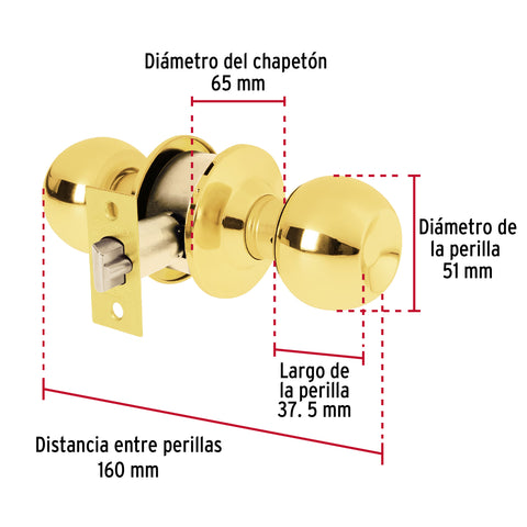 Cerradura tipo esfera, cilíndrico, entrada, brillante, BASIC | BAL-LB-EP | 23560