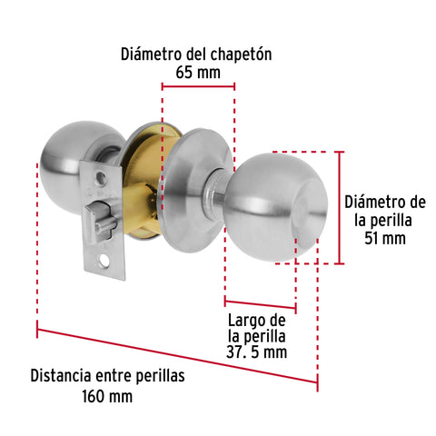 Cerradura tipo esfera, cilíndrico, entrada, cromo, BASIC | BAL-CM-EP | 23562