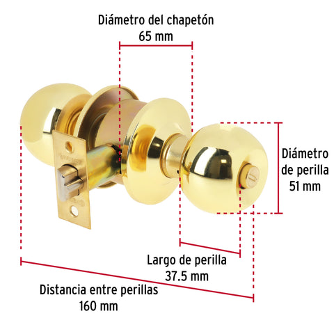 Cerradura tipo esfera cilíndrico, recámara, brillante, BASIC | BAL-LB-RP | 23563
