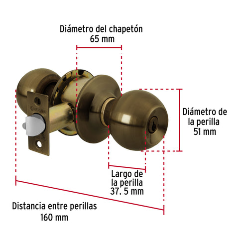 Cerradura tipo esfera, cilíndrico, recámara, antiguo, BASIC | BAL-LA-RP | 23564