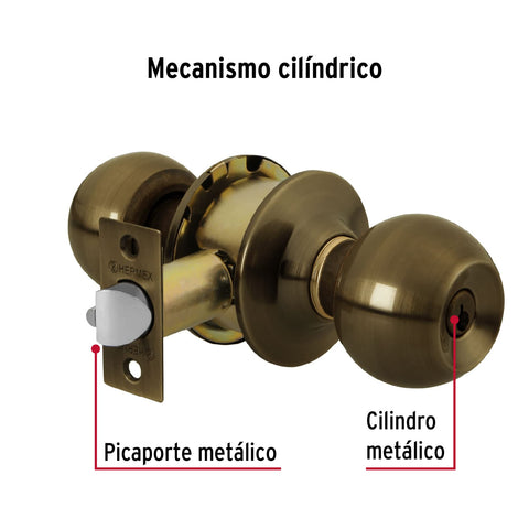 Cerradura tipo esfera, cilíndrico, recámara, antiguo, BASIC | BAL-LA-RP | 23564