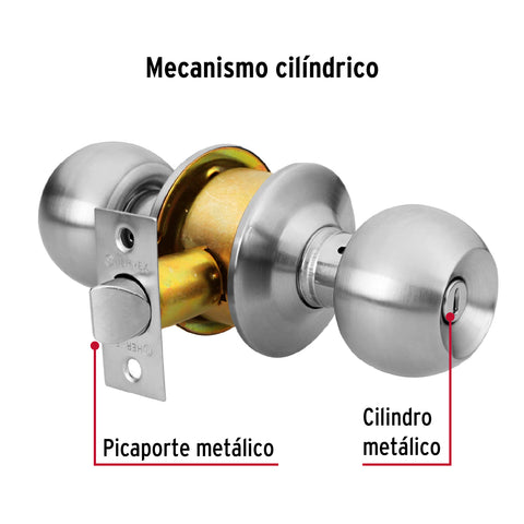 Cerradura tipo esfera, cilíndrico, baño, cromo, HERMEX BASIC | BAL-CM-BP | 23568