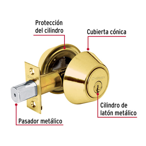 Cerrojo llave-llave latón brillante,llave tradicional HERMEX | CERO-12P | 23610