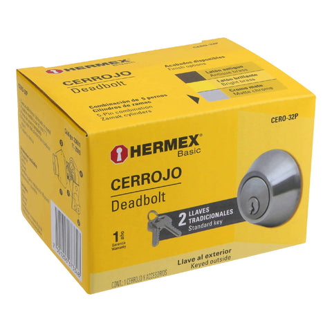 Cerrojo llave-llave cromo mate, llave tradicional, HERMEX | CERO-32P | 23611