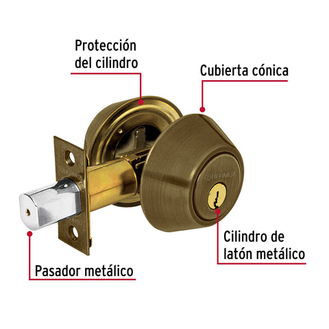 Cerrojo llave-llave latón antiguo, llave tradicional, HERMEX | CERO-22P | 23612