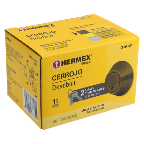 Cerrojo llave-llave latón antiguo, llave tradicional, HERMEX | CERO-22P | 23612