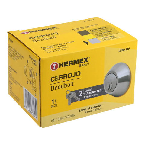 Cerrojo llave-mariposa cromo mate, llave tradicional, HERMEX | CERO-31P | 23614