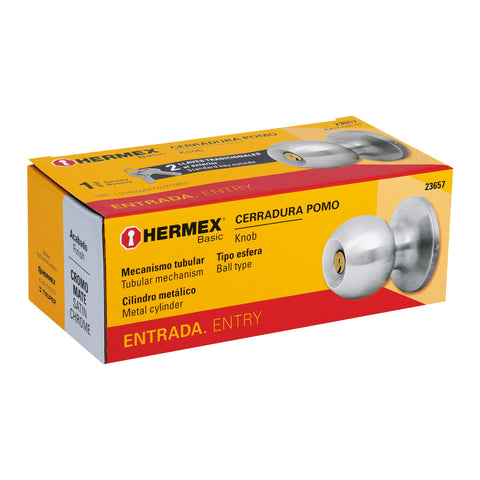 Cerradura tipo esfera, tubular, entrada, cromo, HERMEX BASIC | BALT-CM-EP | 23657
