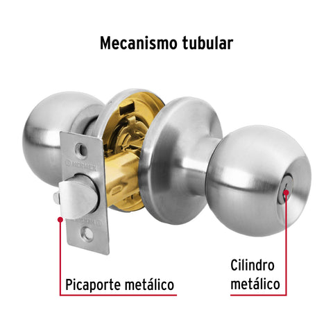 Cerradura tipo esfera, tubular, entrada, cromo, HERMEX BASIC | BALT-CM-EP | 23657