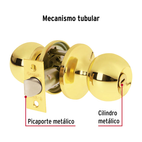 Cerradura tipo esfera, tubular, baño, brillante, BASIC | BALT-LB-BP | 23661