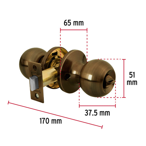 Cerradura tipo esfera, tubular, baño, antiguo, HERMEX BASIC | BALT-LA-BP | 23662