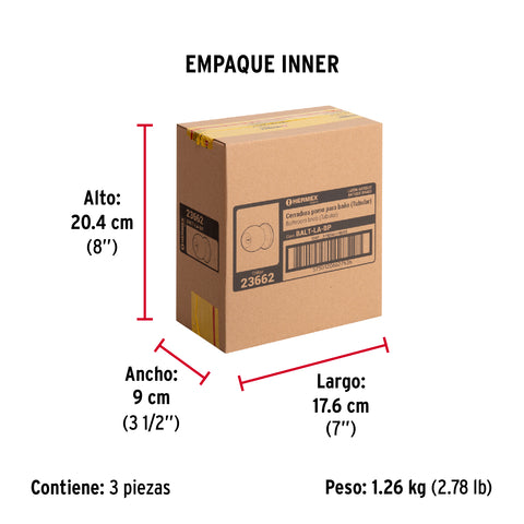 Cerradura tipo esfera, tubular, baño, antiguo, HERMEX BASIC | BALT-LA-BP | 23662