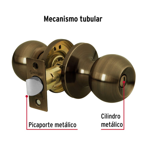 Cerradura tipo esfera, tubular, baño, antiguo, HERMEX BASIC | BALT-LA-BP | 23662