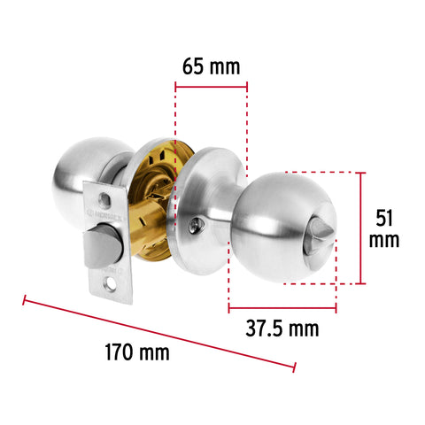 Cerradura tipo esfera, tubular, baño, cromo, HERMEX BASIC | BALT-CM-BP | 23663