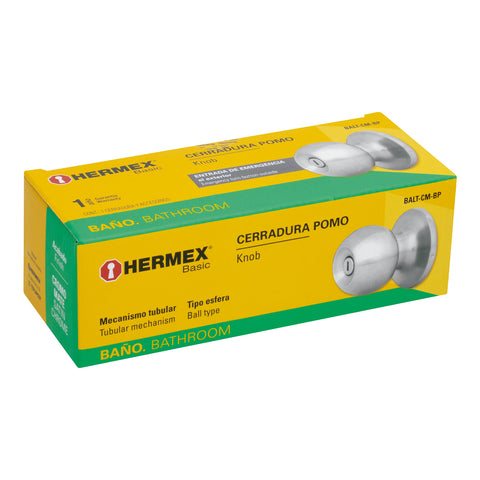 Cerradura tipo esfera, tubular, baño, cromo, HERMEX BASIC | BALT-CM-BP | 23663