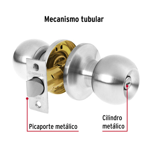 Cerradura tipo esfera, tubular, baño, cromo, HERMEX BASIC | BALT-CM-BP | 23663