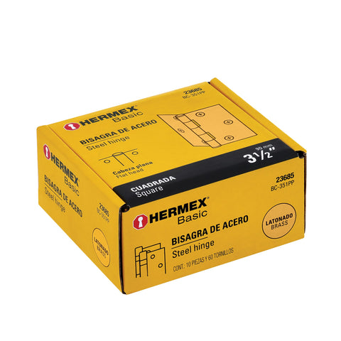 Bisagra cuadrada 3-1/2',latonado, cabeza plana, HERMEX BASIC | BC-351PP | 23685