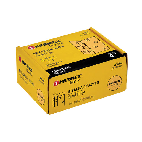Bisagra cuadrada, 4',latonado, cabeza plana, HERMEX BASIC | BC-401PP | 23686