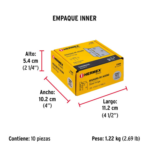 Bisagra cuadrada 3-1/2', satinado, cabeza plana, BASIC | BC-353PP | 23688
