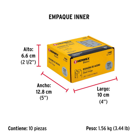 Bisagra cuadrada 4', satinado, cabeza plana, BASIC | BC-403PP | 23689