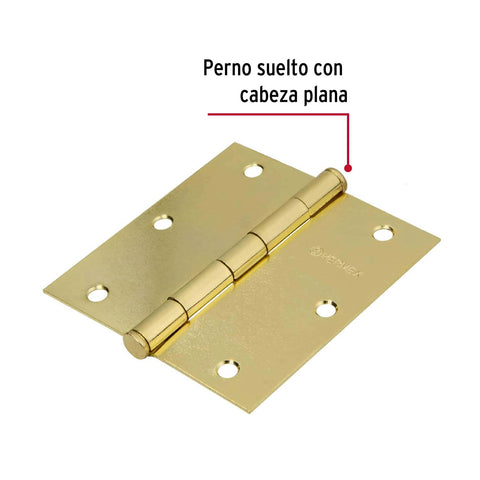 Bolsa c/2 bisagras cuadradas 3-1/2',latonado, HERMEX BASIC | BC-351PPB | 23698