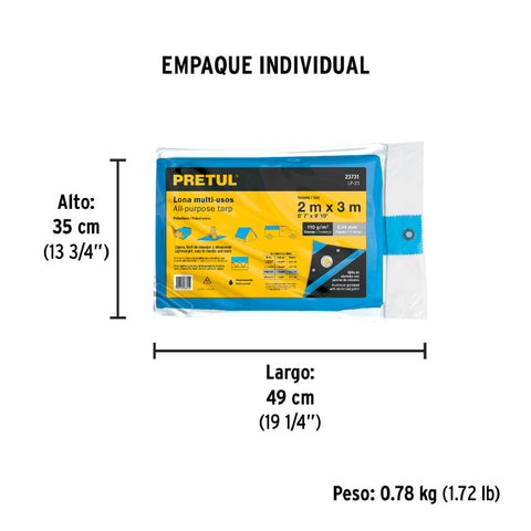 Lona de polietileno 2 x 3 m, azul, 110 g/m2, PRETUL | LP-23 | 23731