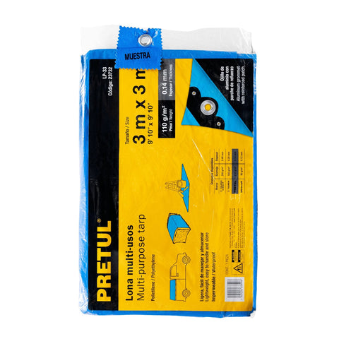 Lona de polietileno 3 x 3 m, azul, 110 g/m2, PRETUL | LP-33 | 23732