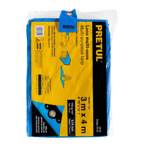 Lona de polietileno 3 x 4 m, azul, 110 g/m2, PRETUL | LP-34 | 23733