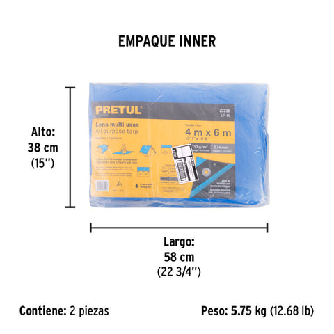 Lona de polietileno 4 x 6 m, azul, 110 g/m2, PRETUL | LP-46 | 23735