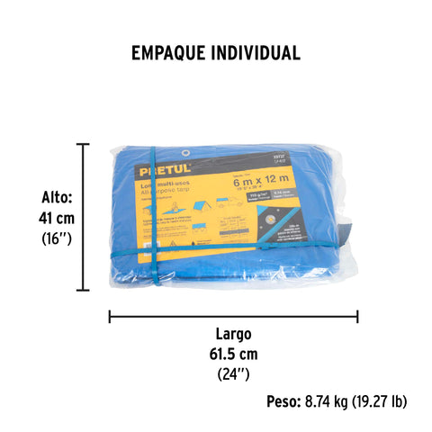 Lona de polietileno 6 x 12 m, azul, 110 g/m2, PRETUL | LP-612 | 23737