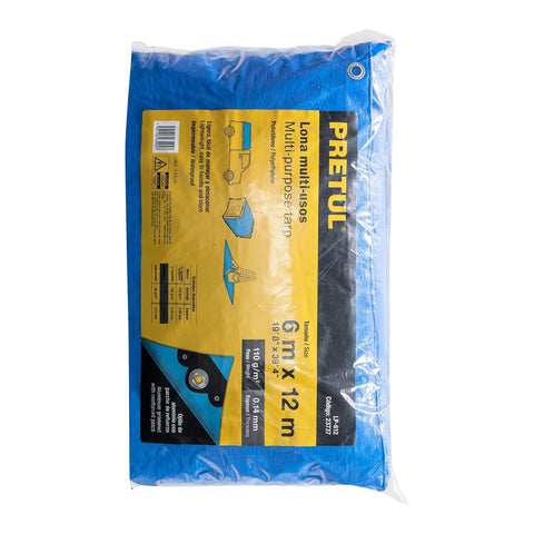 Lona de polietileno 6 x 12 m, azul, 110 g/m2, PRETUL | LP-612 | 23737