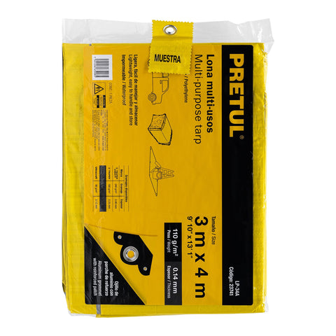 Lona de polietileno 3 x 4 m, amarilla, 110 g/m2, PRETUL | LP-34A | 23741