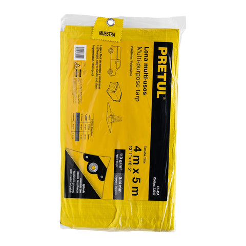 Lona de polietileno 4 x 5 m, amarilla, 110 g/m2, PRETUL | LP-45A | 23742