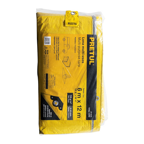 Lona de polietileno 6 x 12 m, amarilla, 110 g/m2, PRETUL | LP-612A | 23745