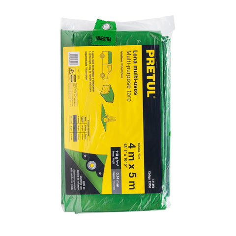 Lona de polietileno 4 x 5 m, verde, 110 g/m2, PRETUL | LP-45V | 23750