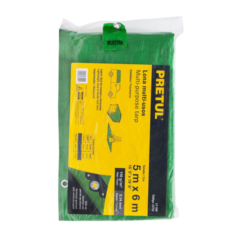 Lona de polietileno 5 x 6 m, verde, 110 g/m2, PRETUL | LP-56V | 23752