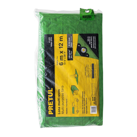 Lona de polietileno 6 x 12 m, verde, 110 g/m2, PRETUL | LP-612V | 23753