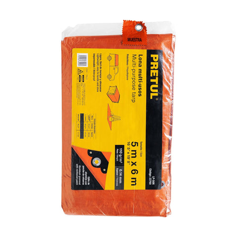Lona de polietileno 5 x 6 m, naranja, 110 g/m2, PRETUL | LP-56N | 23760