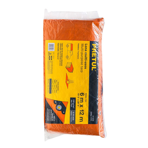 Lona de polietileno 6 x 12 m, naranja, 110 g/m2, PRETUL | LP-612N | 23761