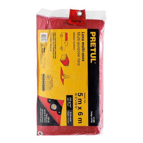 Lona de polietileno 5 x 6 m, roja, 110 g/m2, PRETUL | LP-56R | 23768