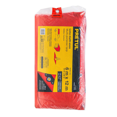 Lona de polietileno 6 x 12 m, roja, 110 g/m2, PRETUL | LP-612R | 23769