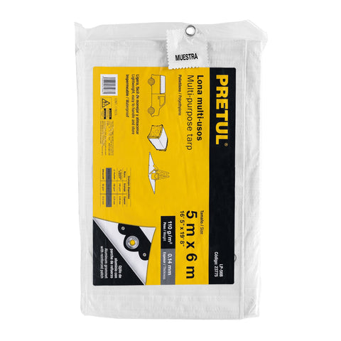 Lona de polietileno 5 x 6 m, blanca, 110 g/m2, PRETUL | LP-56B | 23775