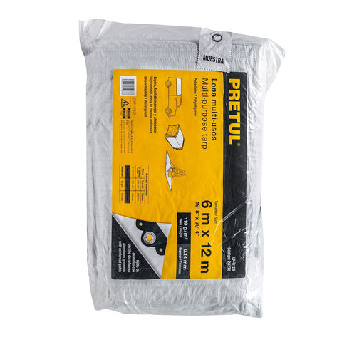 Lona de polietileno 6 x 12 m, blanca, 110 g/m2, PRETUL | LP-612B | 23776